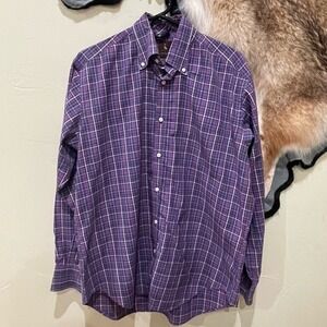 TAILORBYRD Mens Large Purple Plaid Dress Shirt Egyptian Cotton‎ Preppy Office